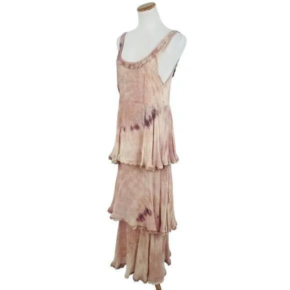 RARE Free People X New Romantics Blush Tie Dye Tiered Ruffle Hem Boho Maxi Dress - Picture 6 of 16